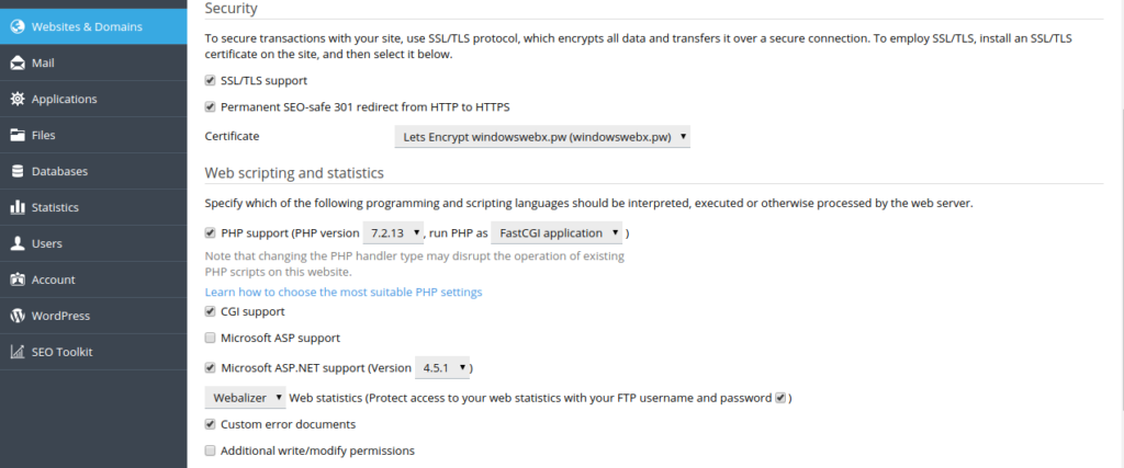 Enable Free SSL in plesk panel