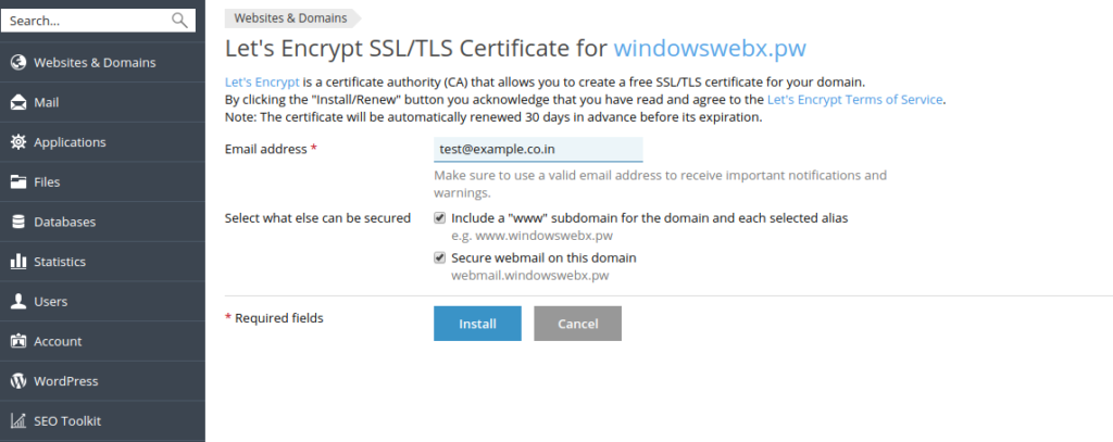 Install let's encrypt SSL