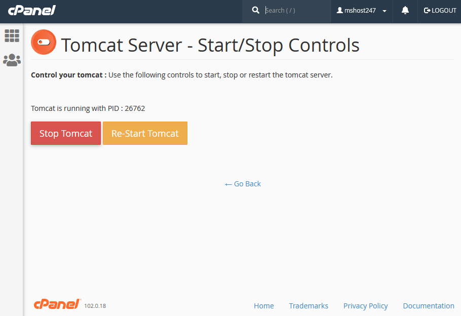 manage tomcat on cpanel server